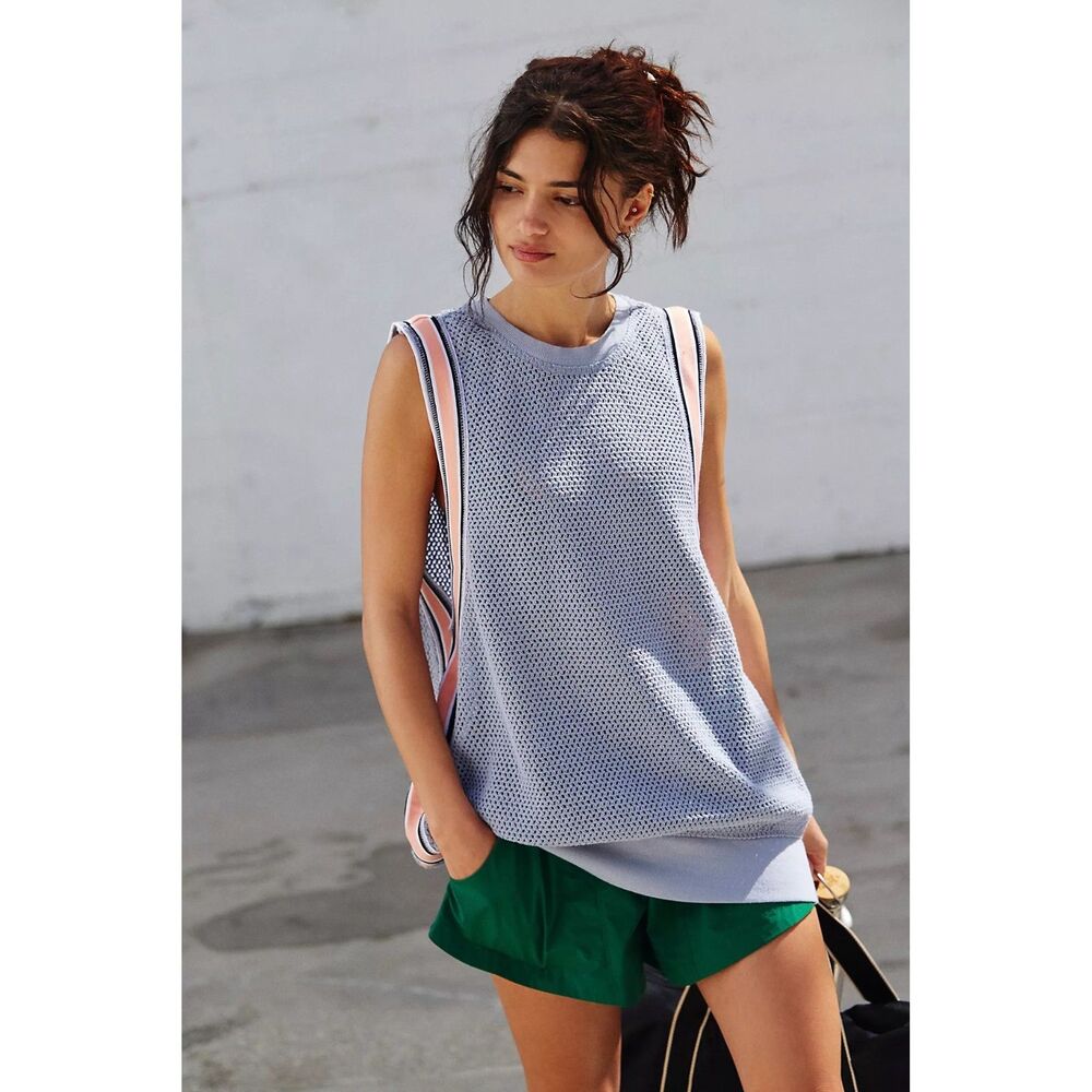 Free People FP Movement Coquette Tank Top Knit Mesh Striped Oversized L 284423